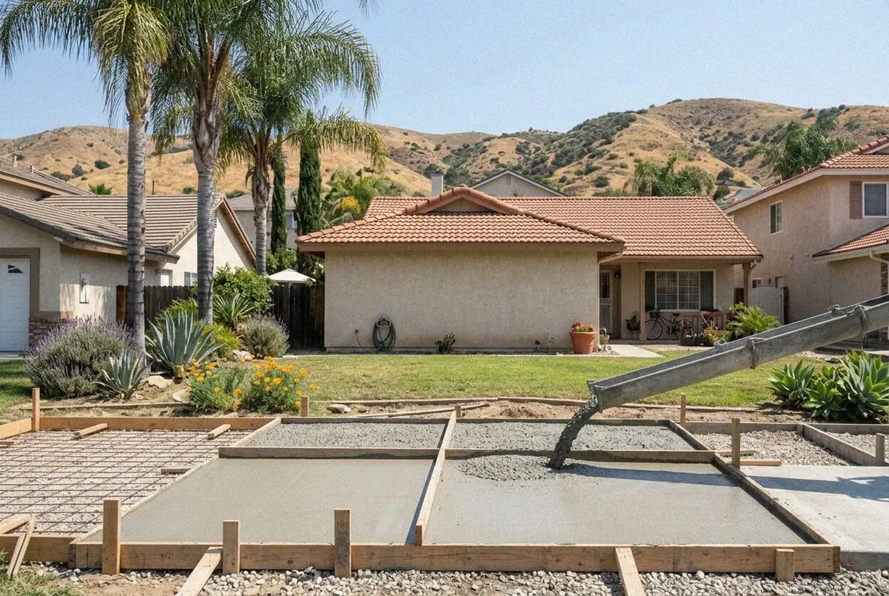 New concrete driveway on a hillside lot in Chino Hills, CA