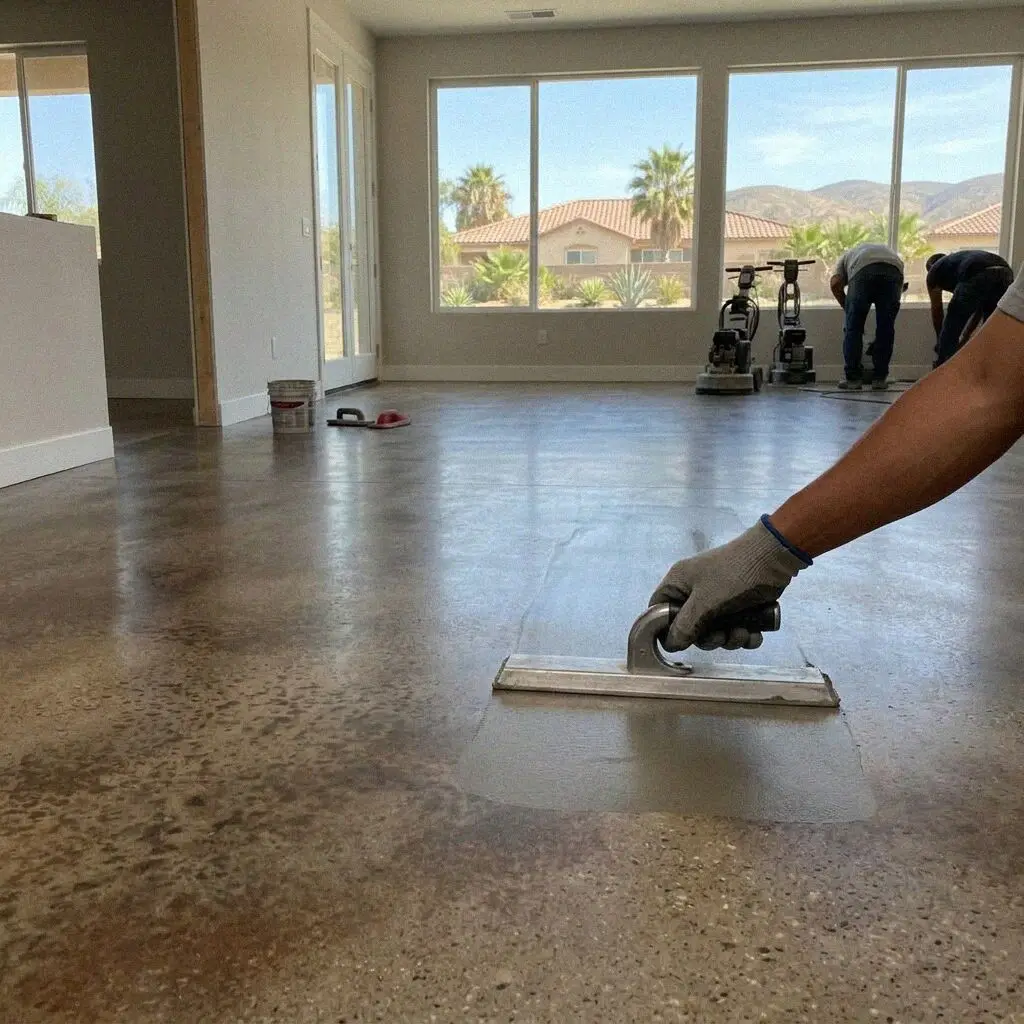 A finished interior concrete floor inside an Ontario ADU, troweled flat
