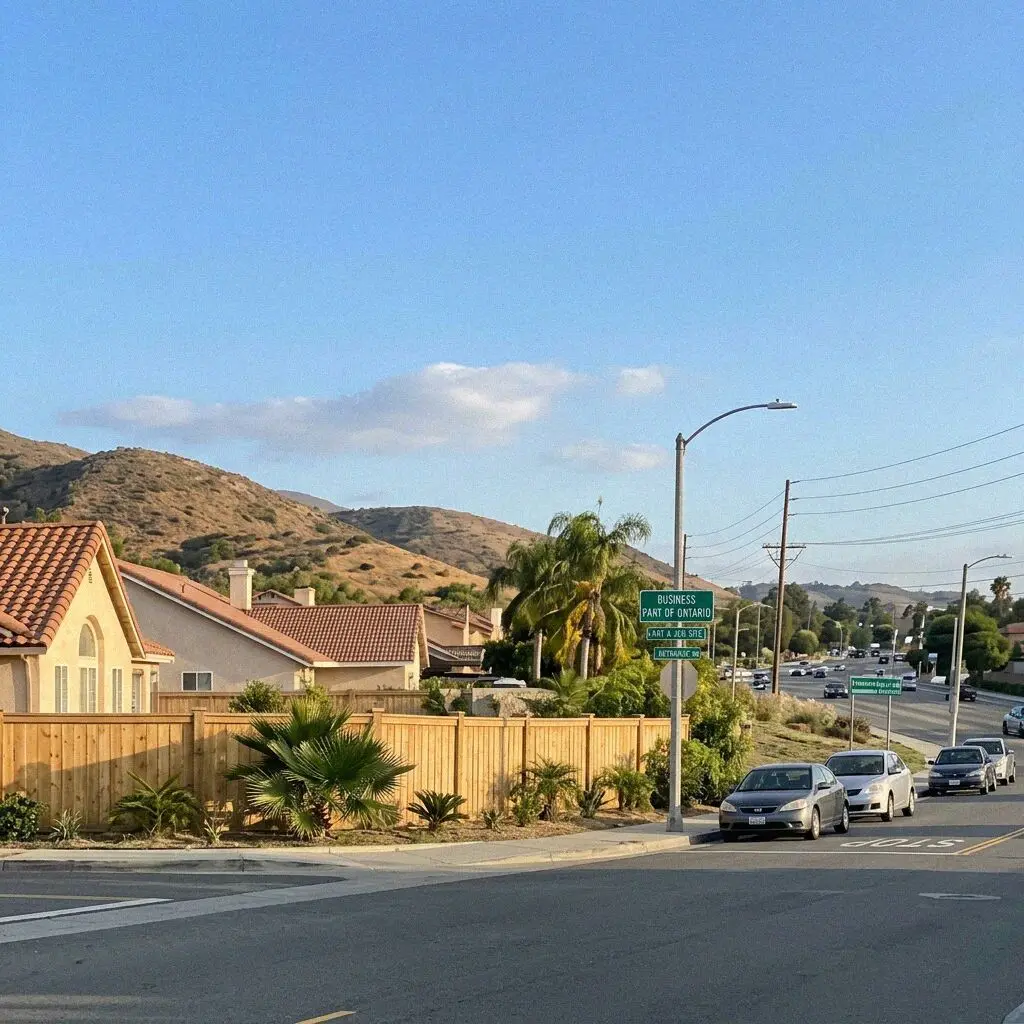 A street of 1920s bungalows north of Holt Boulevard in Ontario, CA