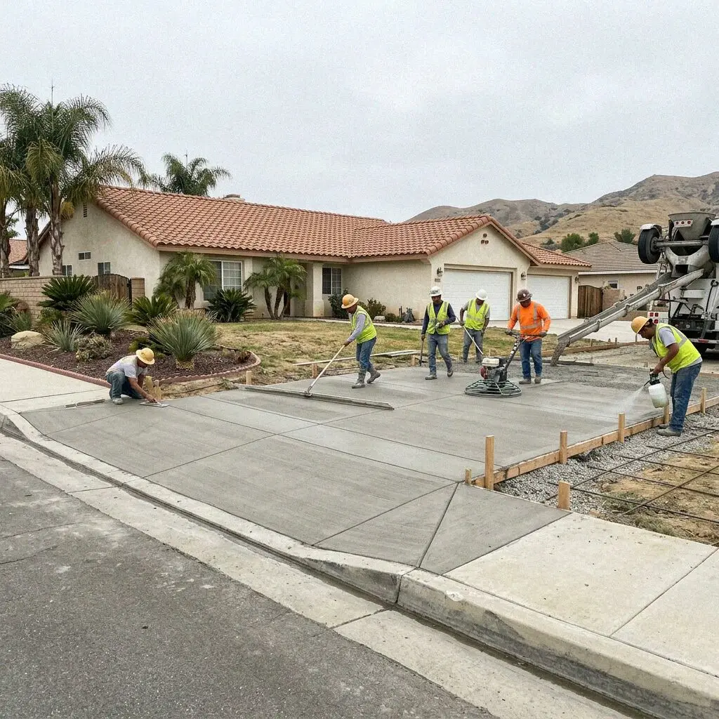 Concrete crew part-way through a job on an Ontario residential street