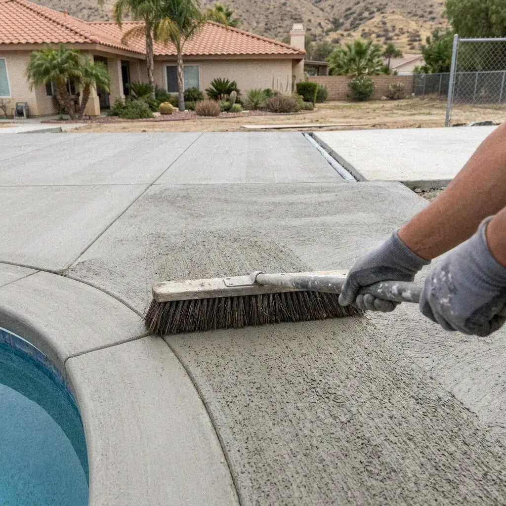 The crew floating a new pool deck surround at a house in Ontario