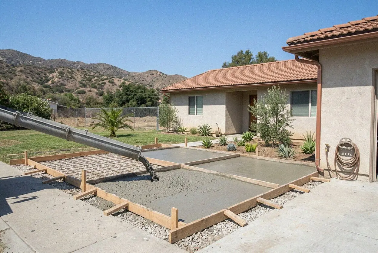 A driveway being replaced at a 1950s ranch house on a street in Vincent