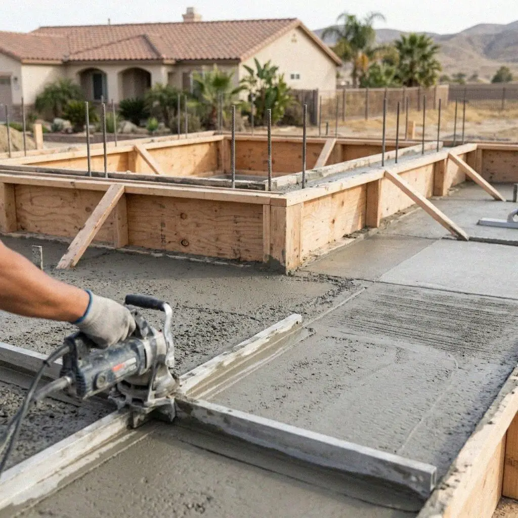 Crew tying steel in an open foundation trench behind an Ontario home