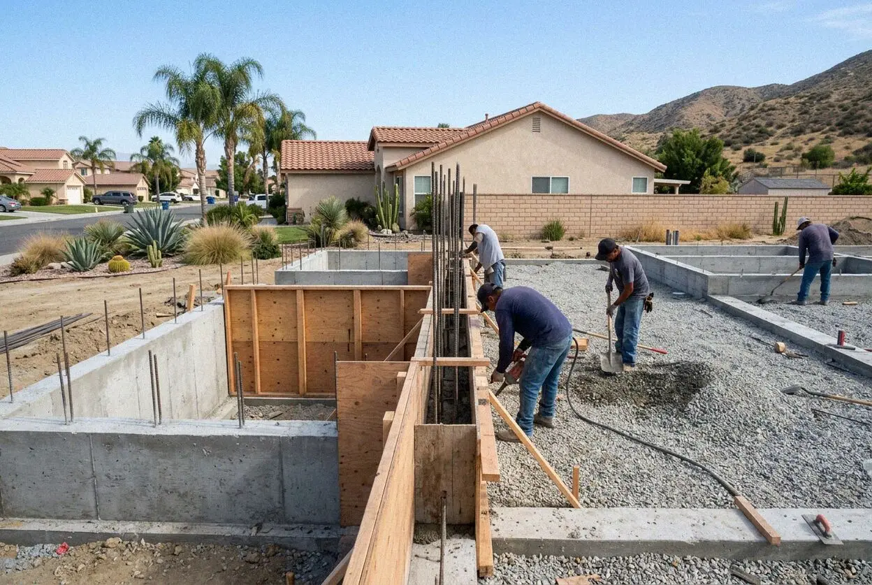 Formed perimeter foundation walls at a bungalow addition in Ontario, CA